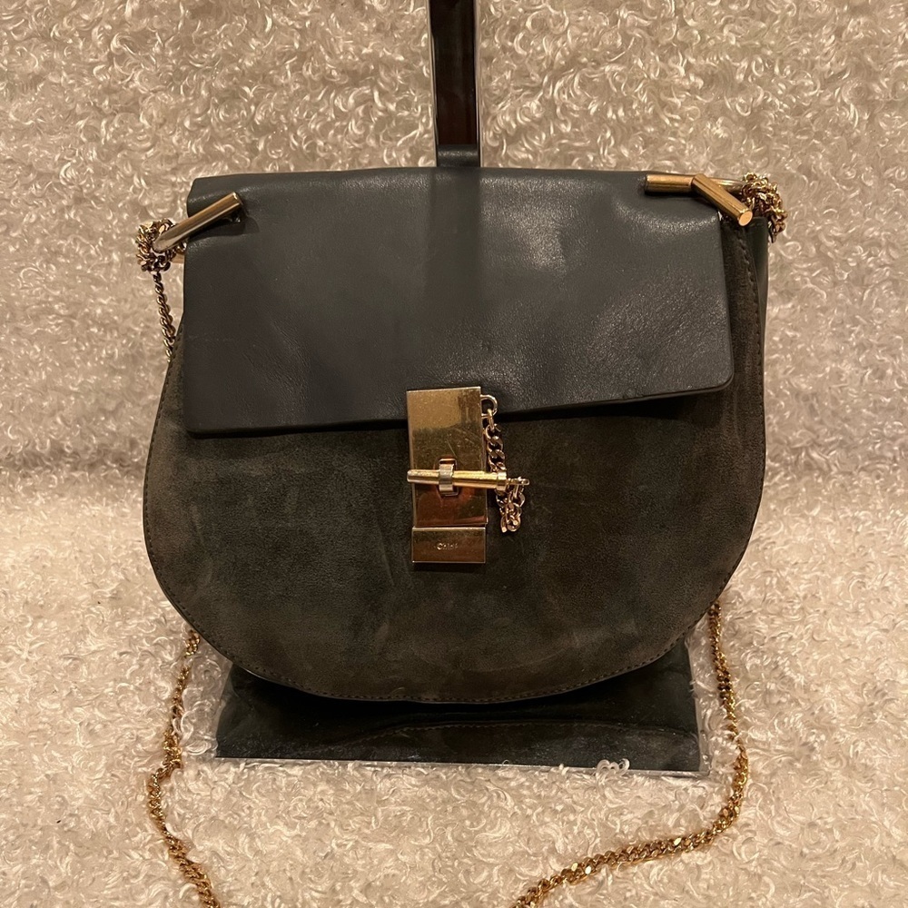 CHLOE DREW Leather Crossbody Bag Gold Chain